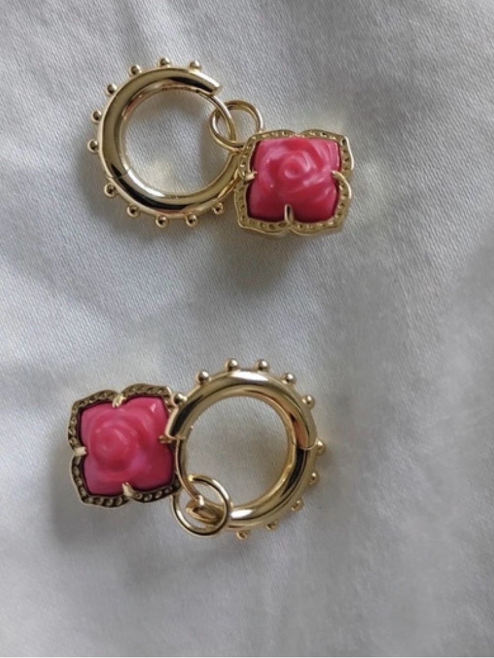 Kendra Scott Mallory Gold Hoop Earrings with Pink Rose Charms